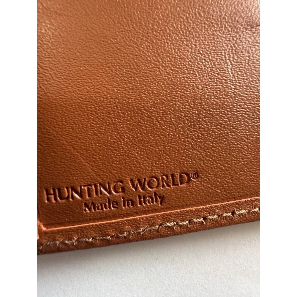 🧡Hunting World Long Bifold Wallet Green Battue Cloth & Tan Leather Trim Italy